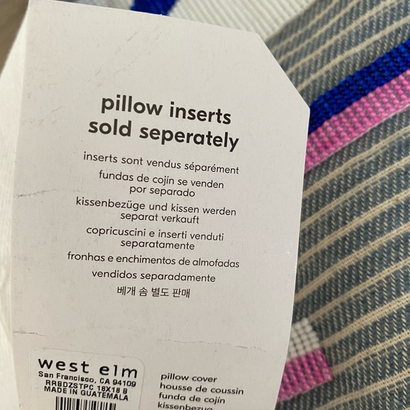 West Elm Roar + Rabbit Hand Beaded Pillow Covers Blue White Pink 17x17 Accent - Picture 8 of 9